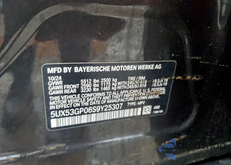 2025 BMW X3 30 xDrive z USA, uszkodzony, nr VIN 5UX53GP06S9Y25307